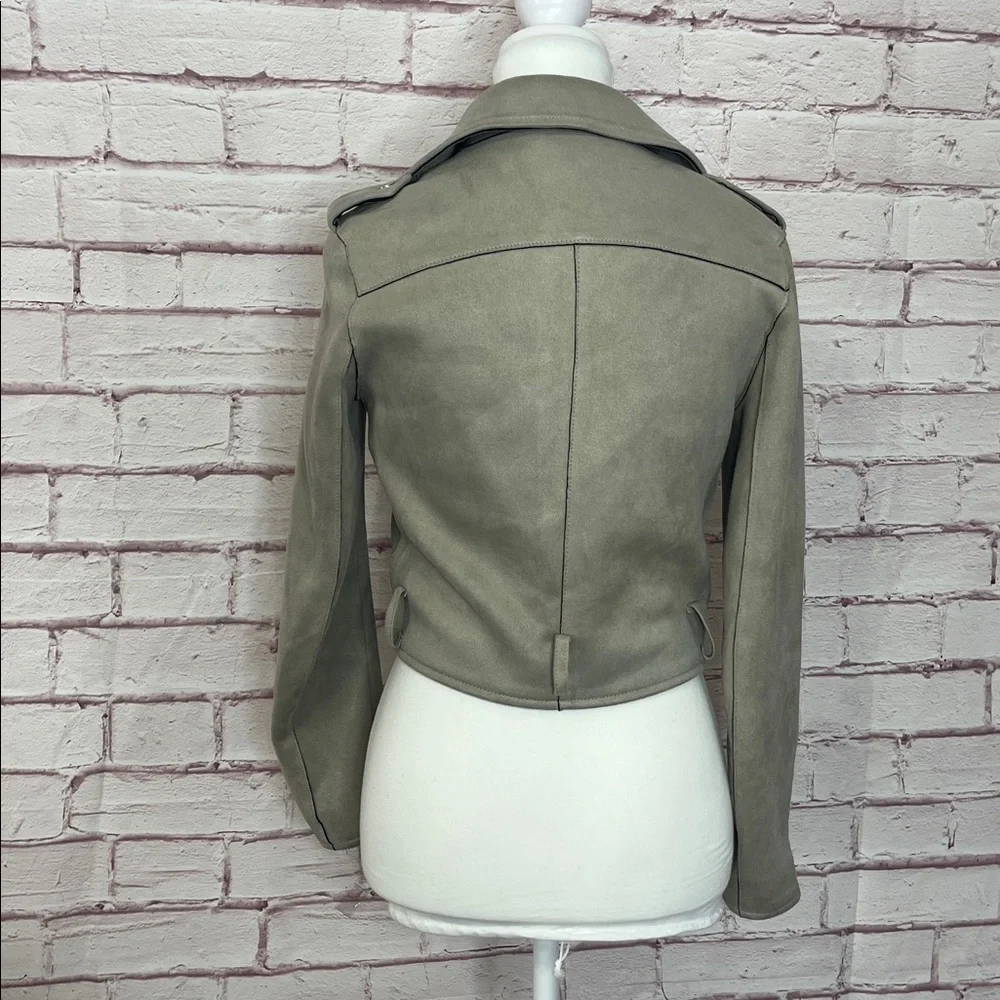 Zara Light Grey Suede Cropped Moto Jacket with Zipper Pockets Like New XS